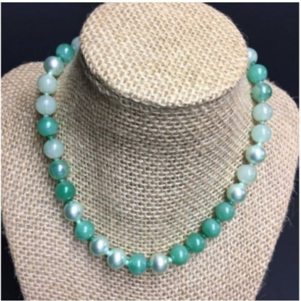 VTG Pop Bead Necklace Mint Green Choker Adjustable Retro